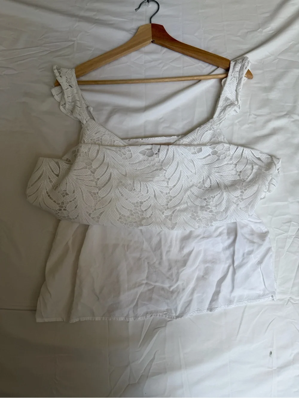 Skies Are Blue White Lace Camisole with Ruffle Straps